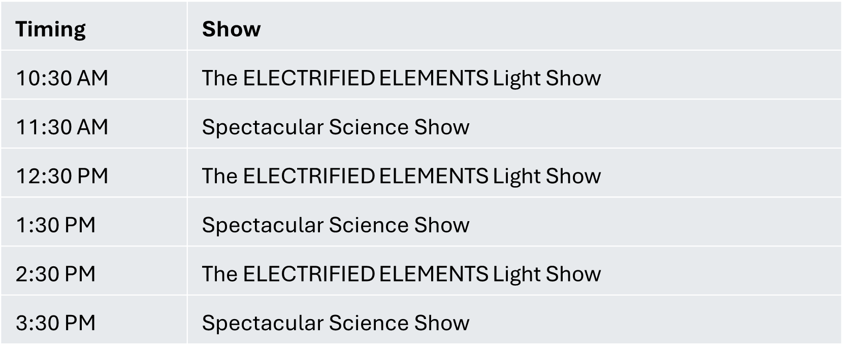 Show Timings STEM Fiesta