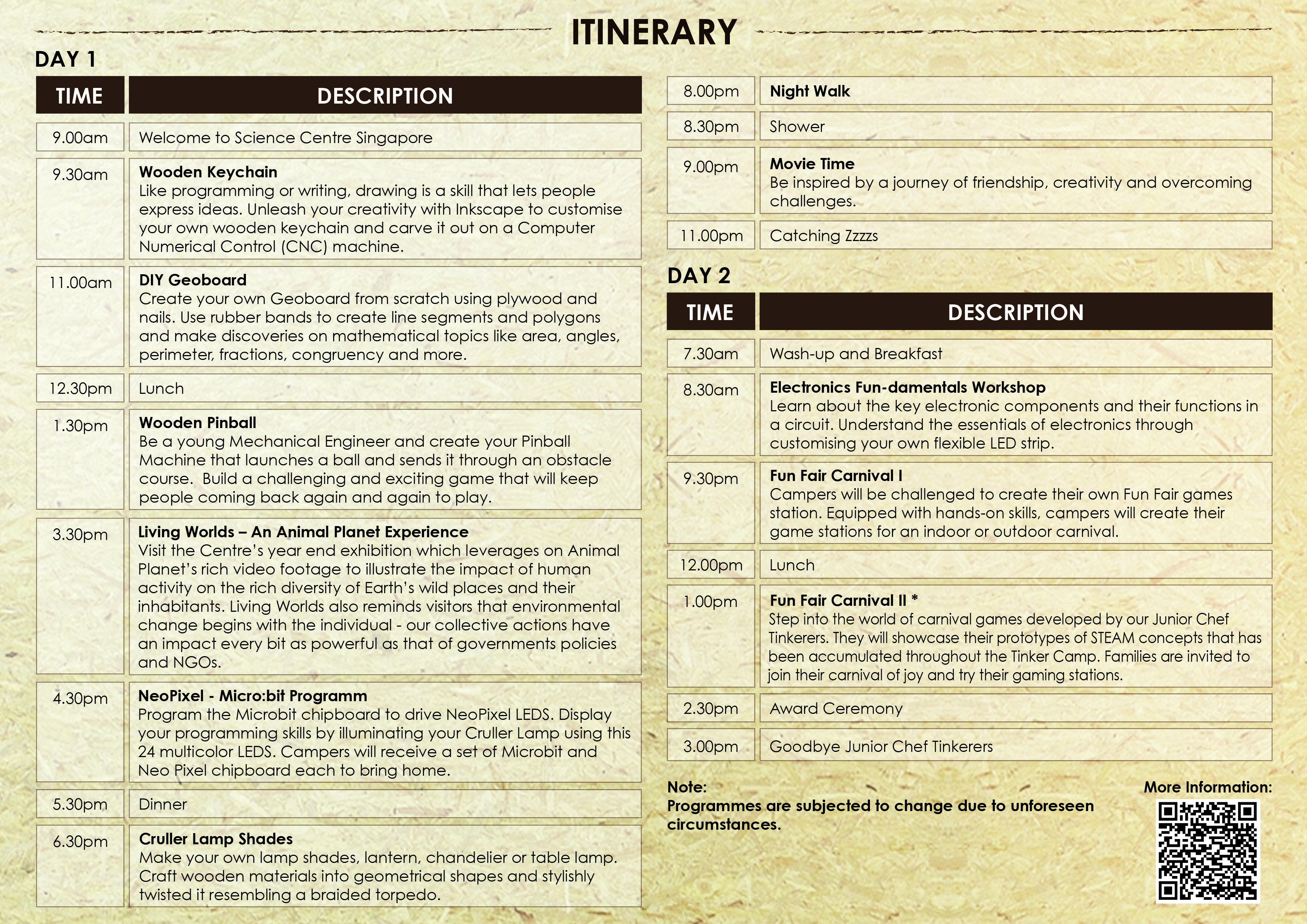 Tinker Camp DEC Itinerary Tinker Camp DEC Itinerary