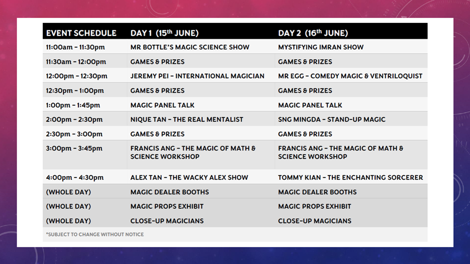 Magic Festival Programme Details Magic Festival Programme Details
